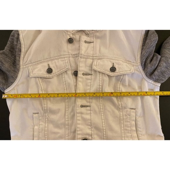 Free People Distressed Denim Jacket Women Small French Terry Removeable Hoodie - Picture 11 of 16